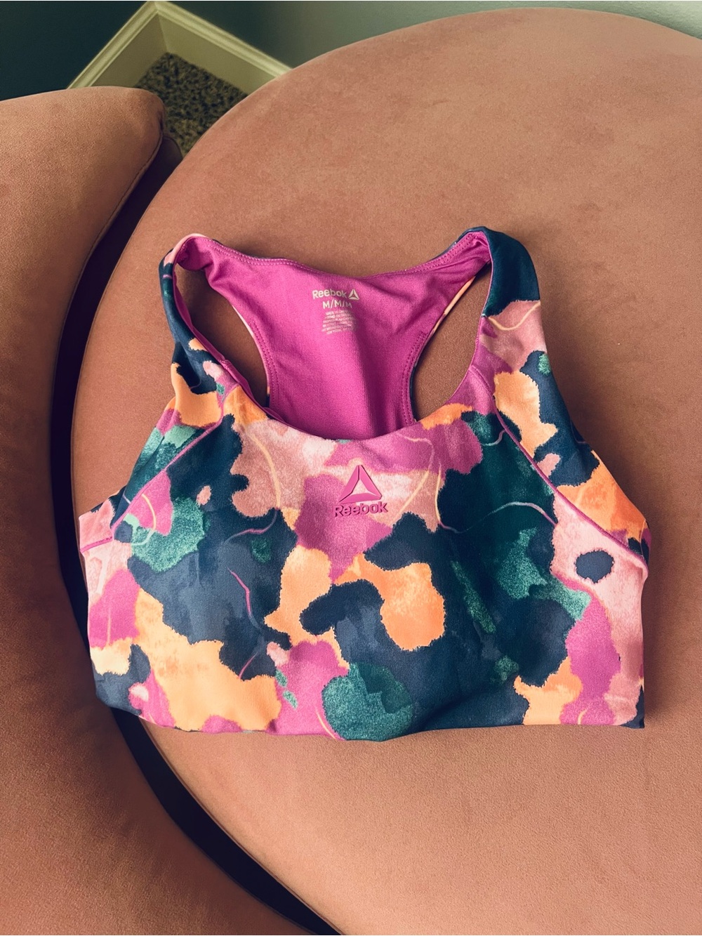 Reebok Vibrant Abstract Racerback Sports Bra - Pink/Orange/Green/Blue